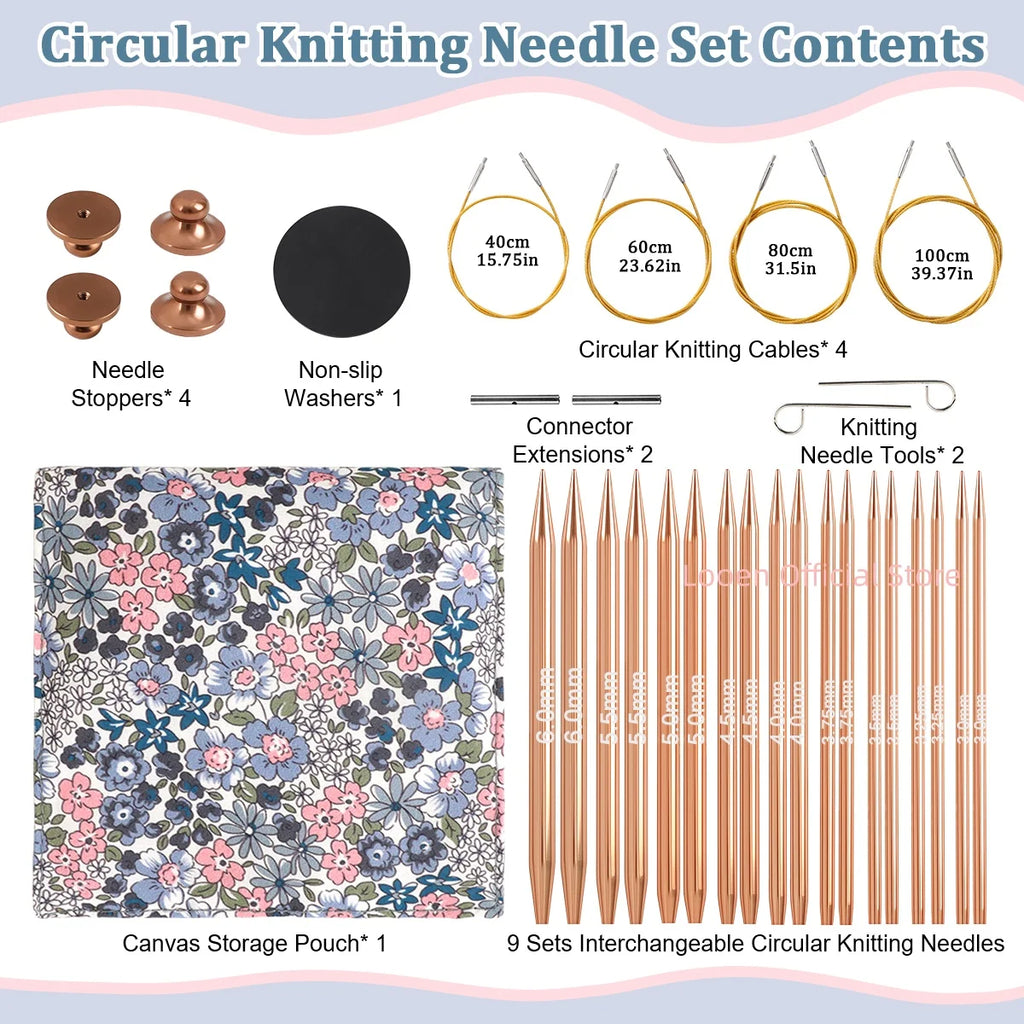 Knitting Needles, Interchangeable Aluminum Circular Set for Yarn Crafts
