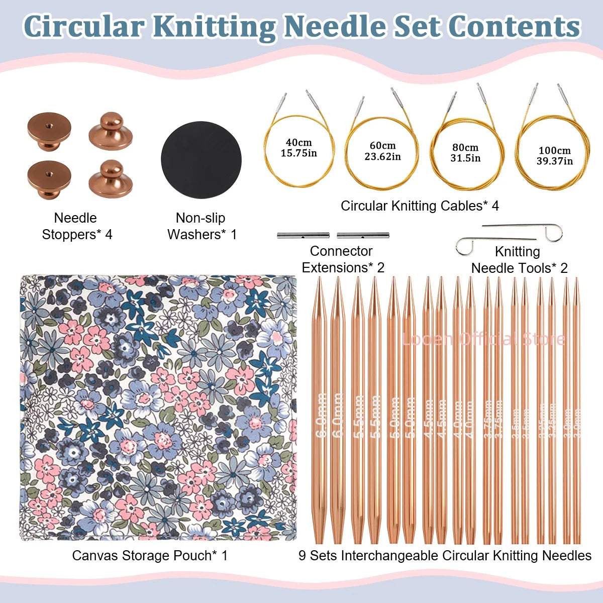 Knitting Needles, Interchangeable Aluminum Circular Set for Yarn Crafts