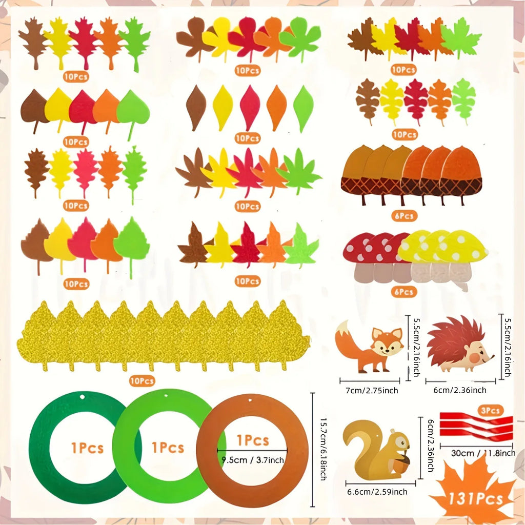 131pcs Fall Wreath Craft Kit, Autumn Crafts Set, Thanksgiving Art Supplies, Foam Craft Kit, Hedgehog Craft Set, Felt Craft Kit