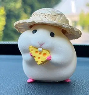 Cute Hamster with Straw Hat Car Dashboard Ornament Decoration