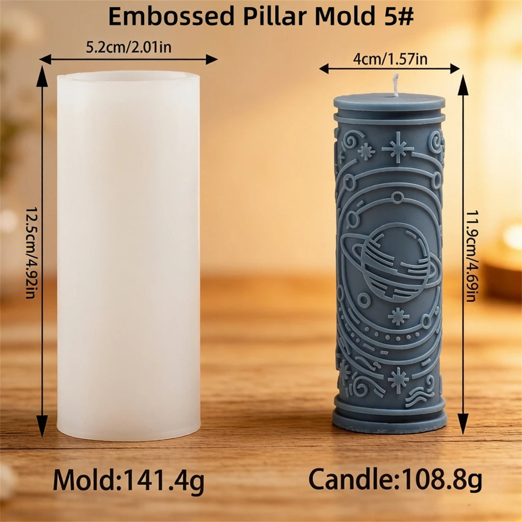 3D Relief Sun Moon Star Pillar Candle Mold Silicone Astrology Witchcraft Candle Making Mould for DIY Soy Wax Candles Home Decor