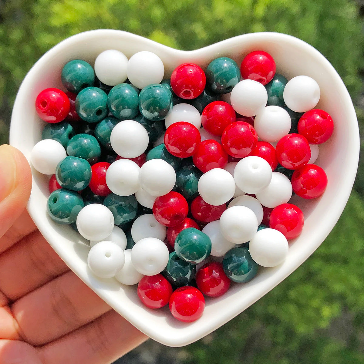 Glass Beads Round Christmas White Green Red Colors for DIY Jewelry Making