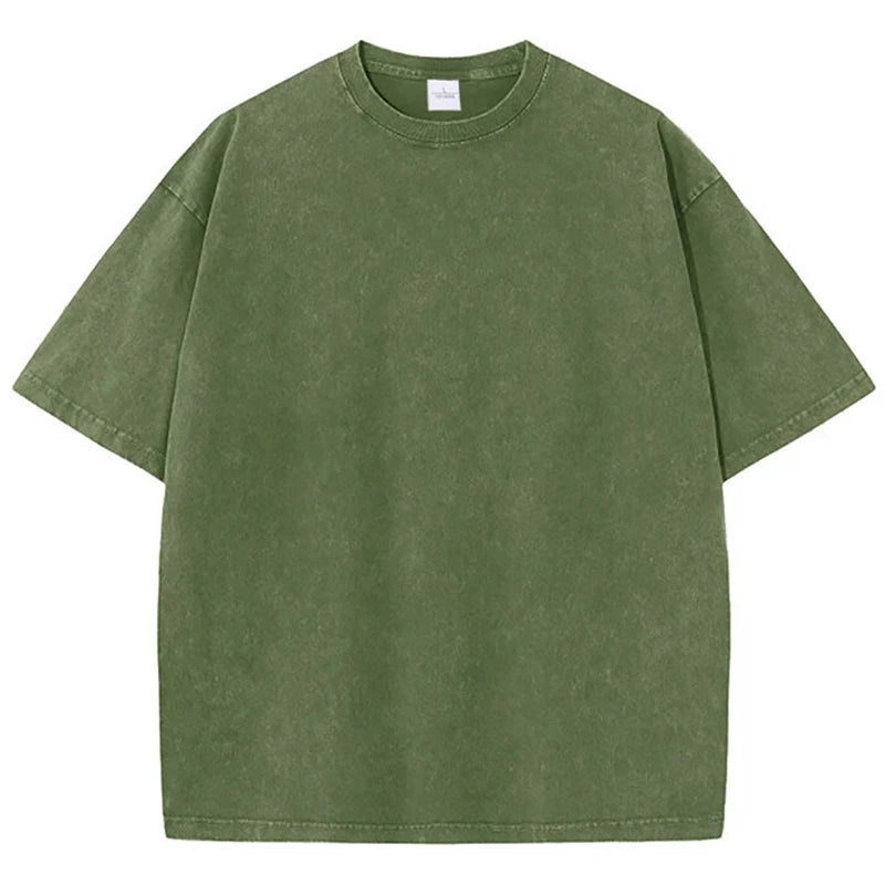 T-Shirt Unisex Washed Oversized Heavyweight Solid Color Vintage Loose Tee
