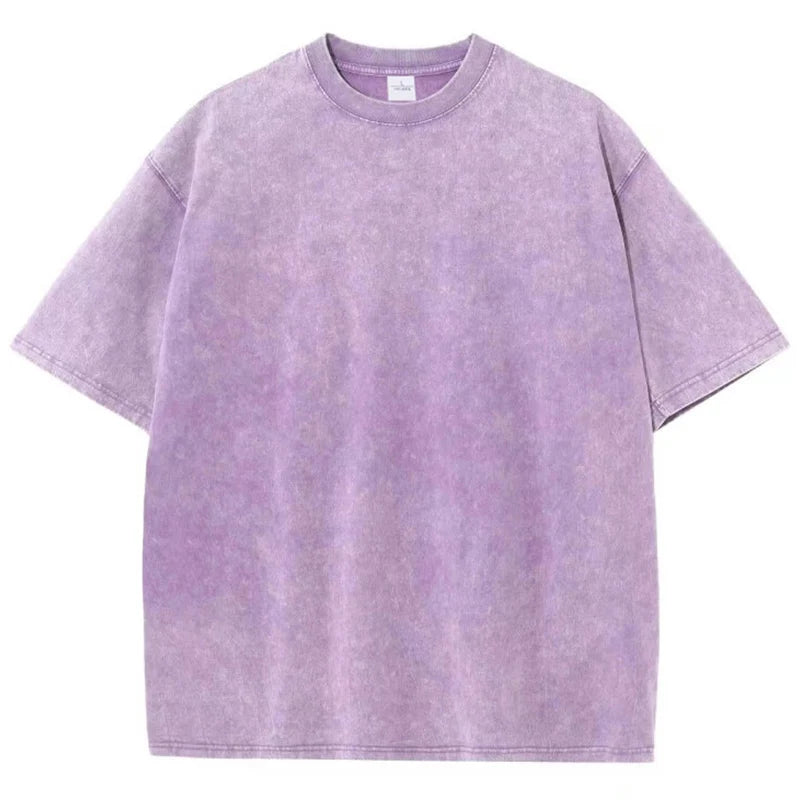 T-Shirt Unisex Washed Oversized Heavyweight Solid Color Vintage Loose Tee
