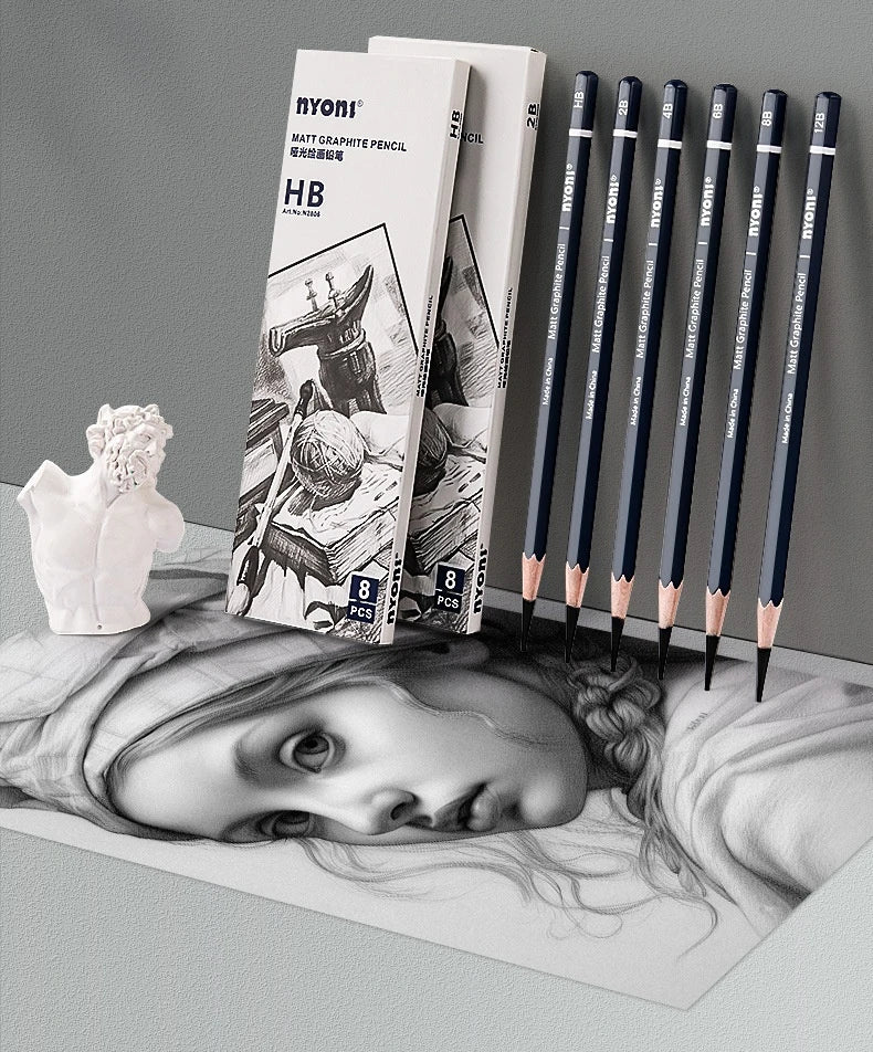 NYONI Graphite & Charcoal Pencils — HB to 12B, Single-Grade & Charcoal Sets
