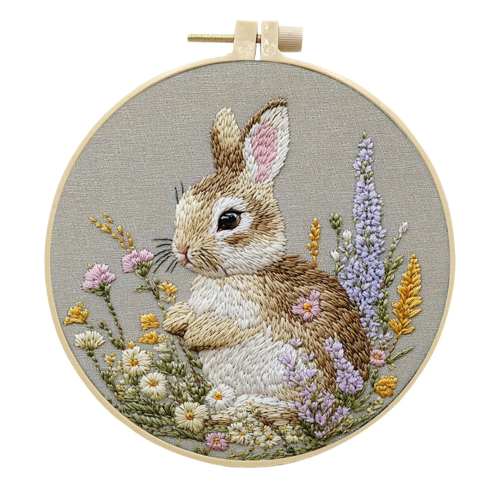 Embroidery Kit, Rabbit & Flower Wreath for Easter Decor & Handmade Gifts