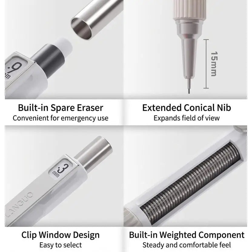 Metal Mechanical Pencil Set, HB — 4 Sizes with 80pc Lead Refills & Case