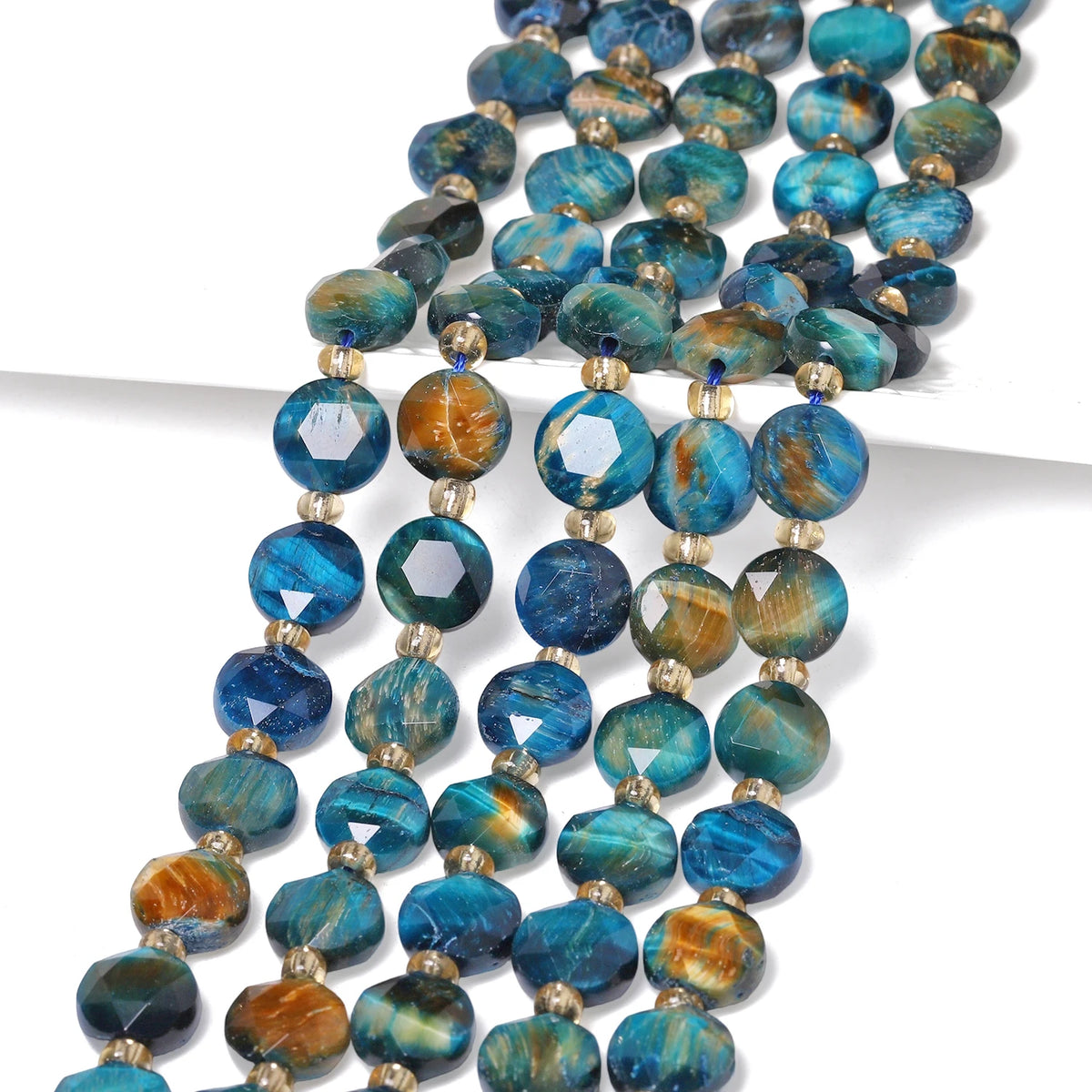 Stone Beads Faceted Coin Lake Blue Tiger Eye for DIY Jewelry Making Craft Beads