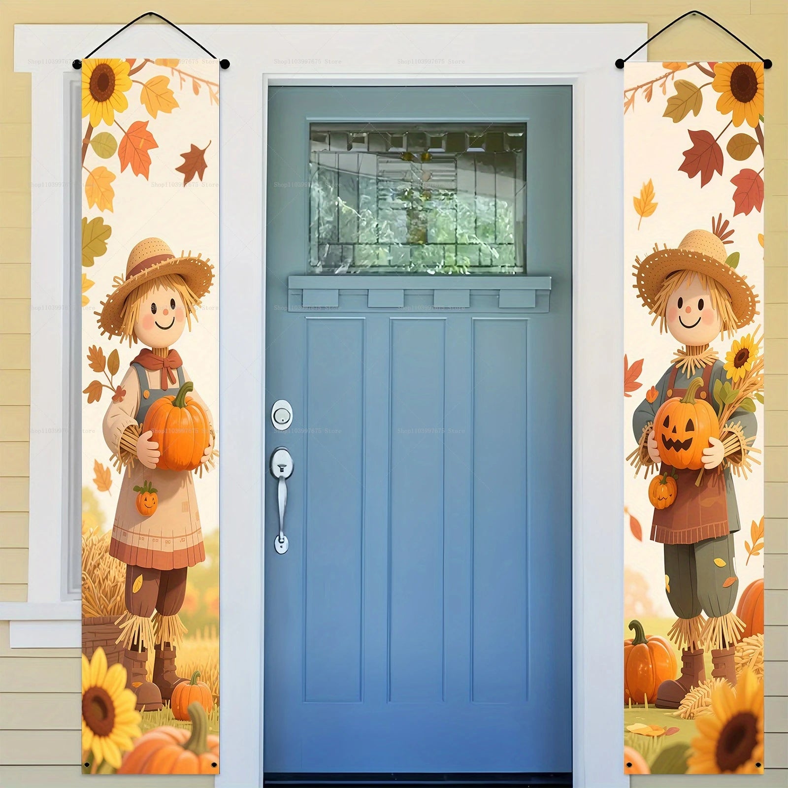 Autumn Pumpkins Maple Leaf Banners Thanksgiving Decorations Couplets Porch Welcome Sign Indoor Outdoor Wall Hanging Banners