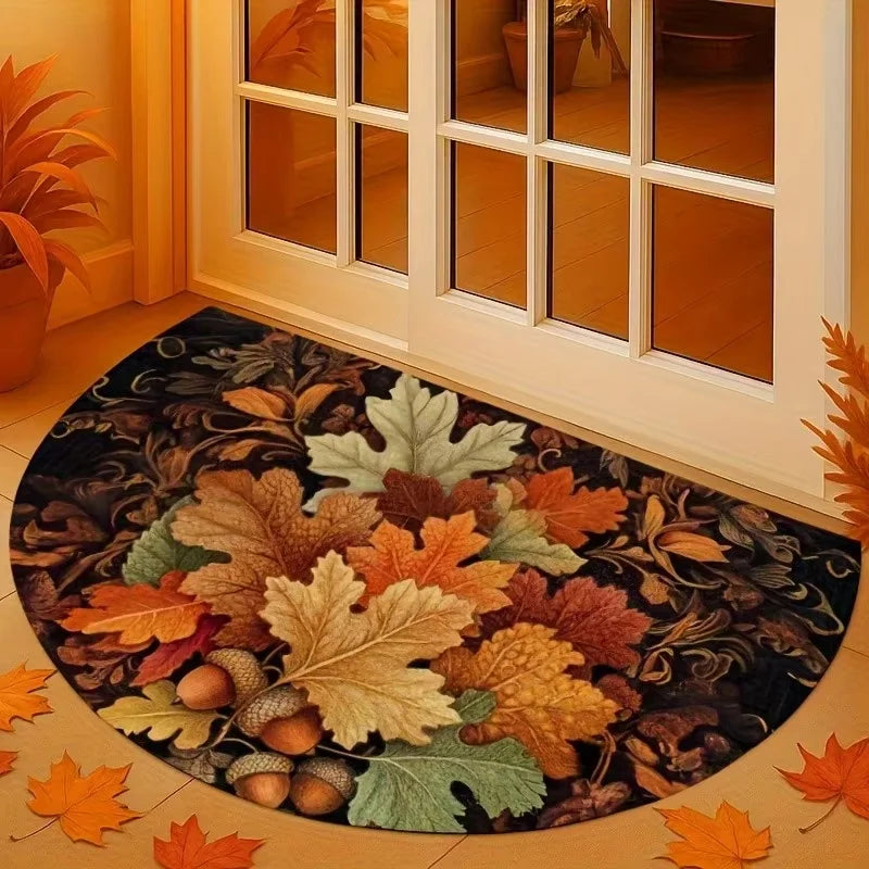 VIKAMA Autumn Maple Leaf Half-Circle Floor Mat Thanksgiving Entrance Garden Kitchen Carpet Thanksgiving Home Decor