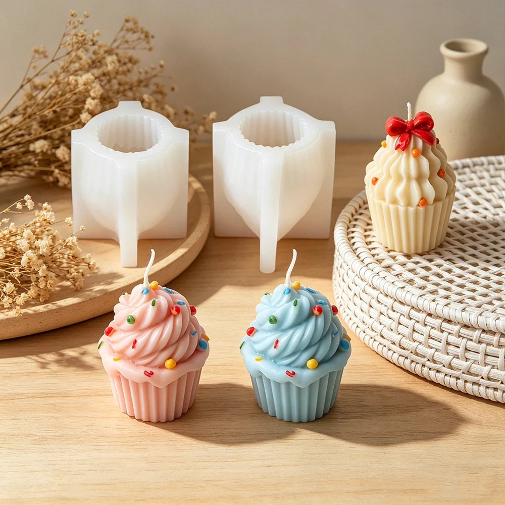 3D Ice Cream Swirl Cupcake Silicone Candle Mold Muffin Cup Cake Scented Plaster Mold for Candle Making Home Decor Handmade Gift