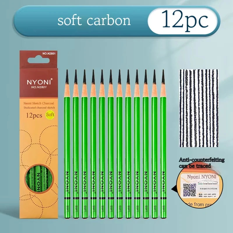 Graphite & Charcoal Pencils, NYONI — HB to 12B, Single-Grade & Mixed Sets