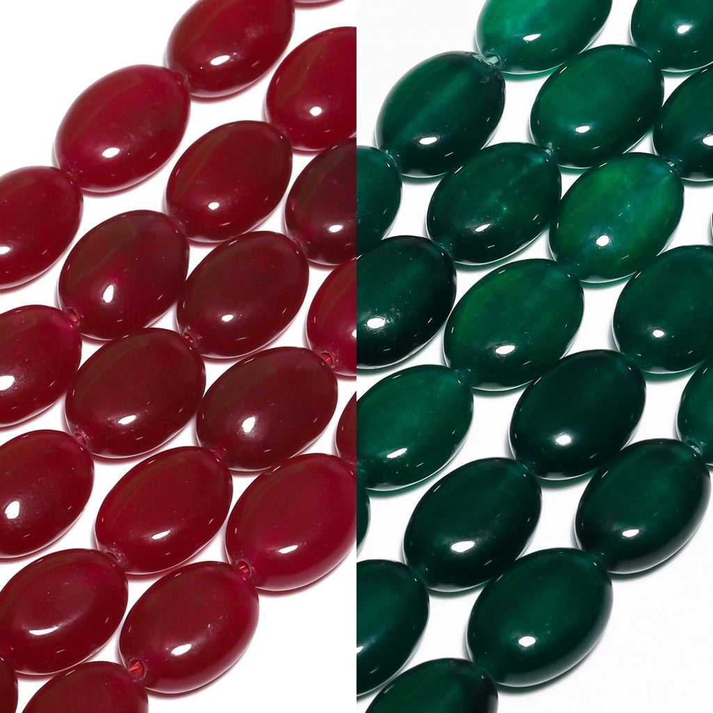 Stone Beads Green Red Color Chalcedony-Style Oval Shape Jade-Style Necklace