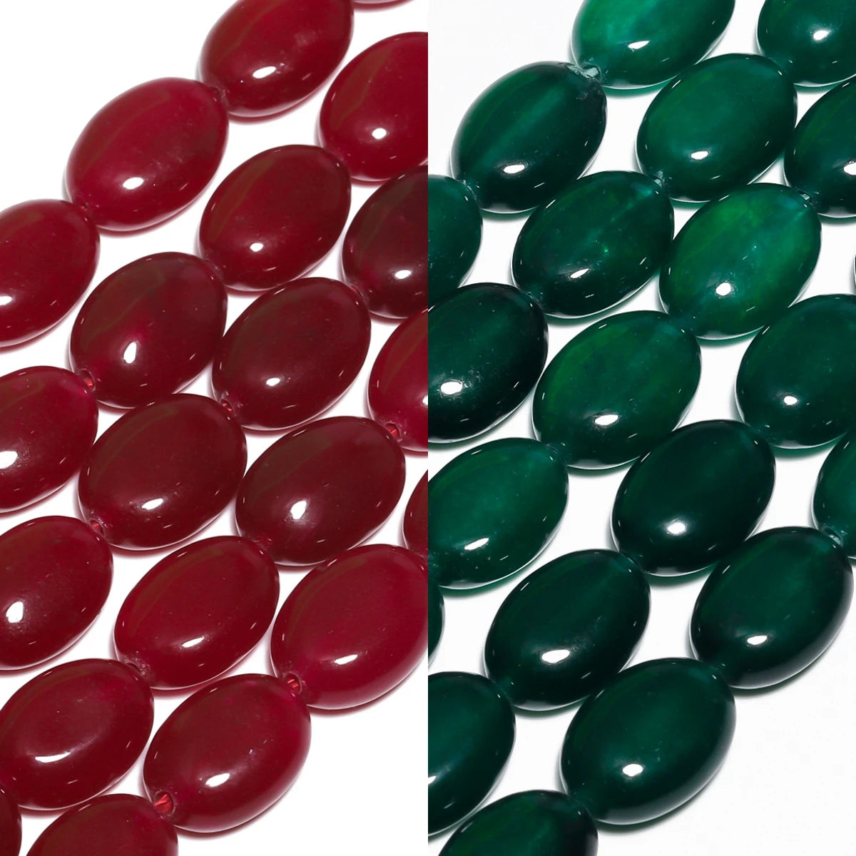 Stone Beads Green Red Color Chalcedony-Style Oval Shape Jade-Style Necklace