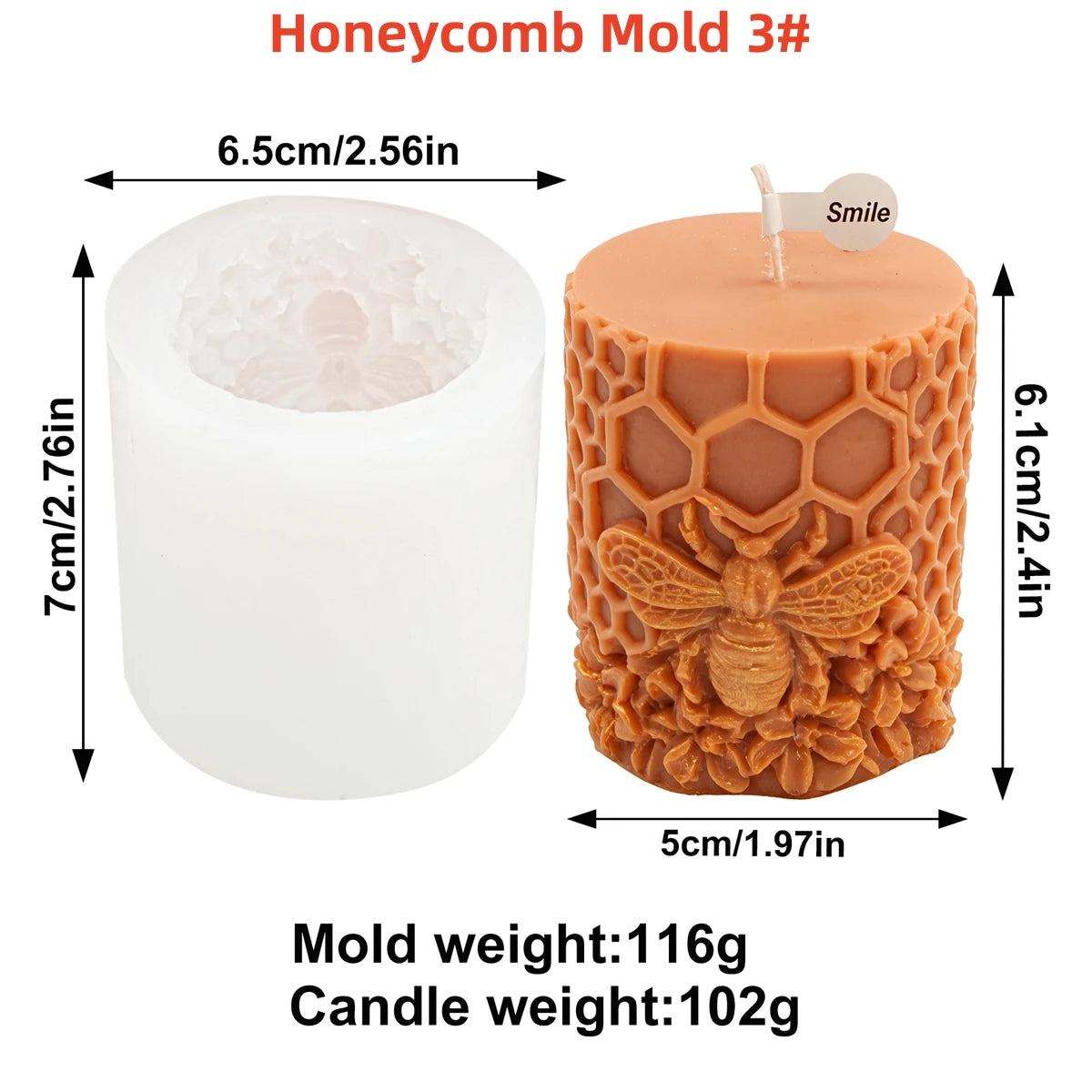 3D Bee Honeycomb Silicone Candle Mold — 10 Styles, Pillar & Beehive