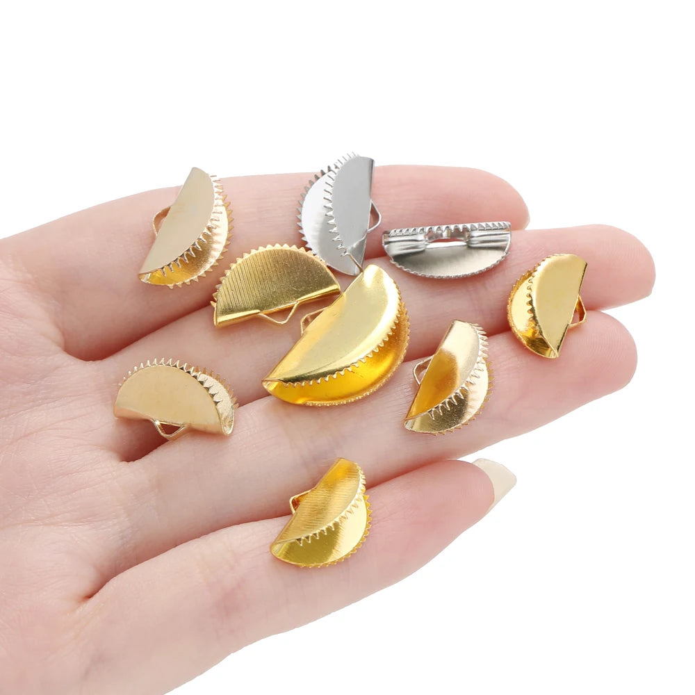 Cord End Crimps Alloy Ribbon Leather Clip Caps DIY Jewelry Making Craft Supplies