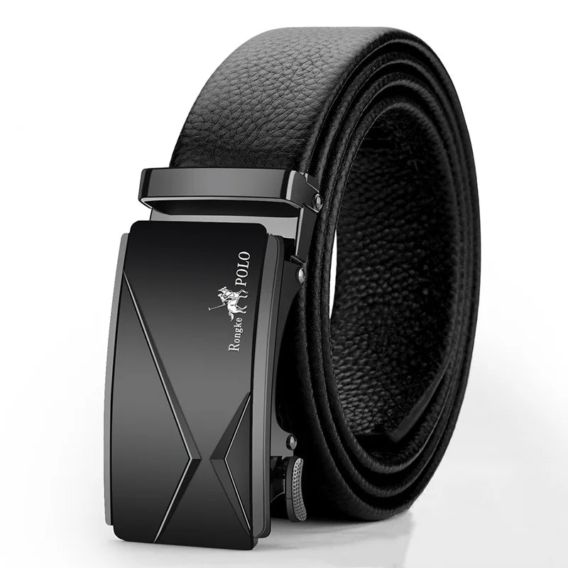 Men's Genuine Leather Belt Automatic Buckle Adjustable for Jeans, Business Wear