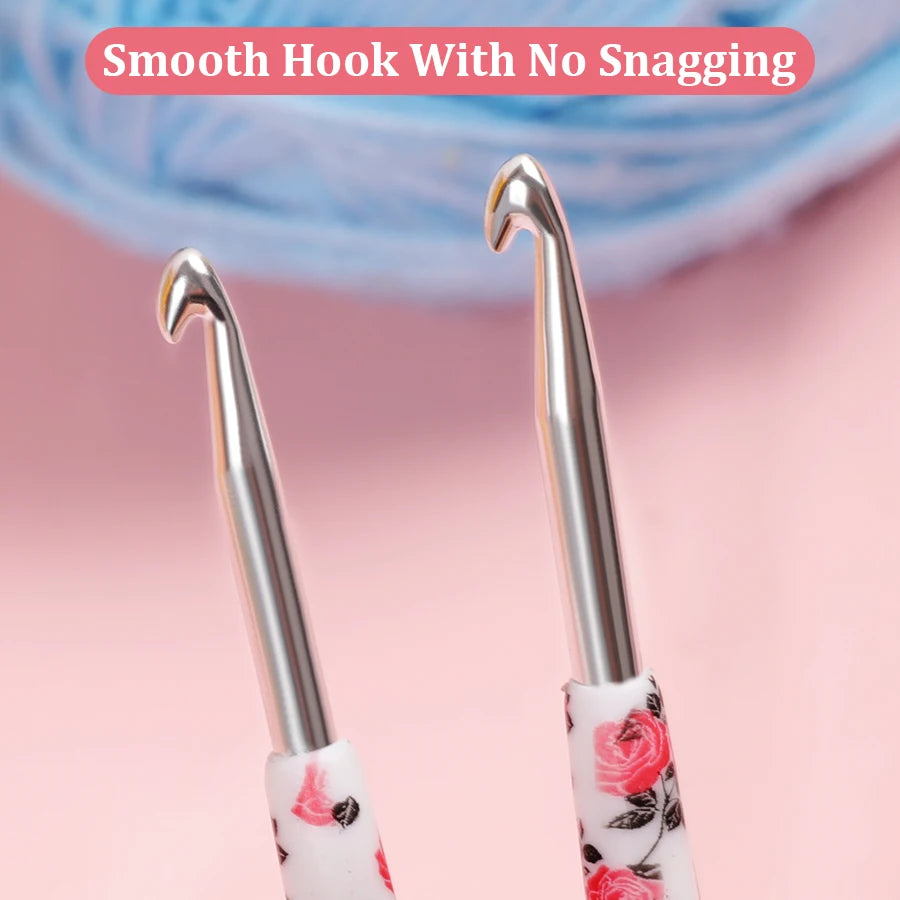 Crochet Hook, Rose Handle with Rubber Grip for Handmade Yarn Projects