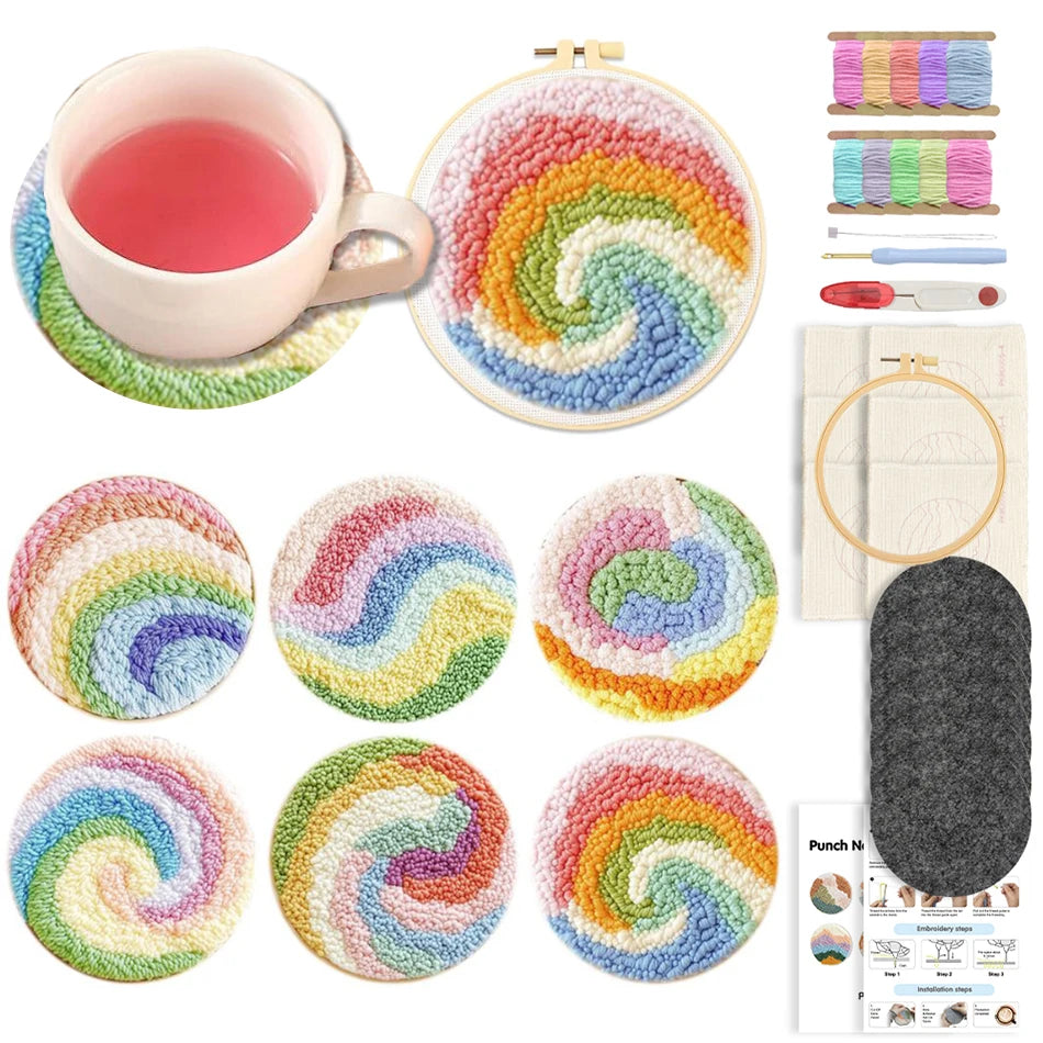 Punch Needle Coaster Kit, SDOYUNO Landscape Designs for Beginner Crafts