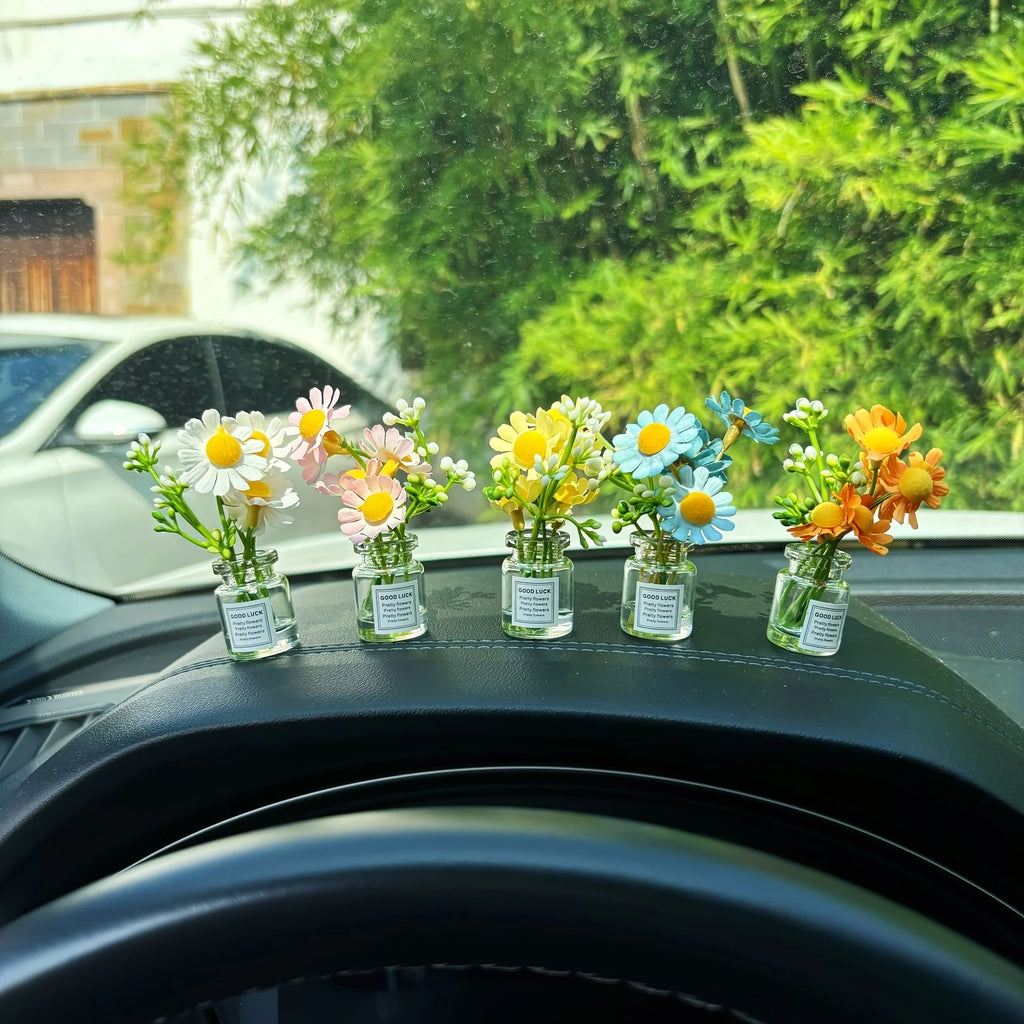 Delicate Miniature Potted Flowers Assorted Car Dashboard Ornament Decoration