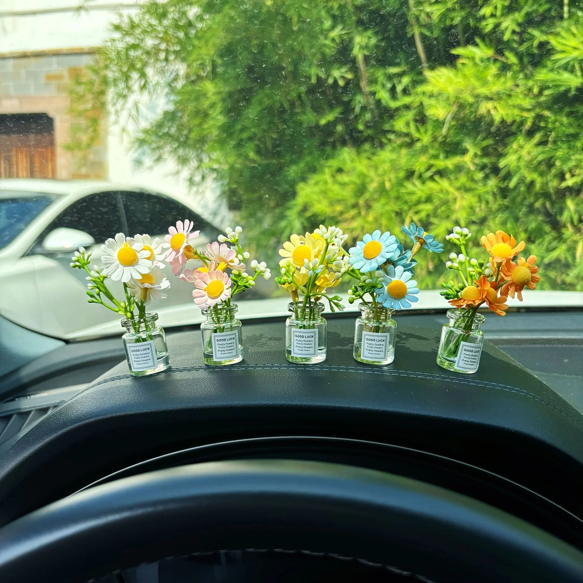 Delicate Miniature Potted Flowers Assorted Car Dashboard Ornament Decoration
