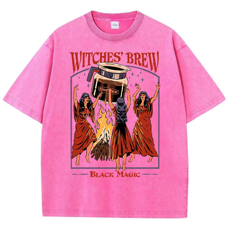 T-Shirt Unisex Witches Brew Black Magic Coffee Vintage Wash Graphic Tee