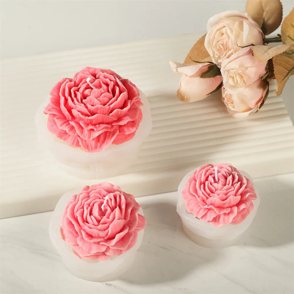 Peony Flower Candle Mold DIY Bud Flower Petal Resin Casting and Soap Making Molds 3D Heart Rose Floral Mold for Home Decor Gift