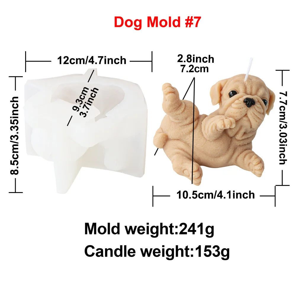 Dog Candle Mold - Silicone 3D Animal Molds, 10 Breeds & Styles