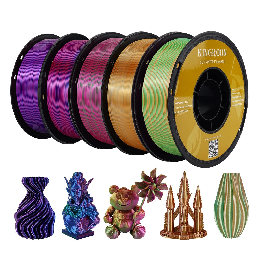 3D Printer Filament Silk Tri-Color PLA 1.75mm 3-Color Shift KINGROON