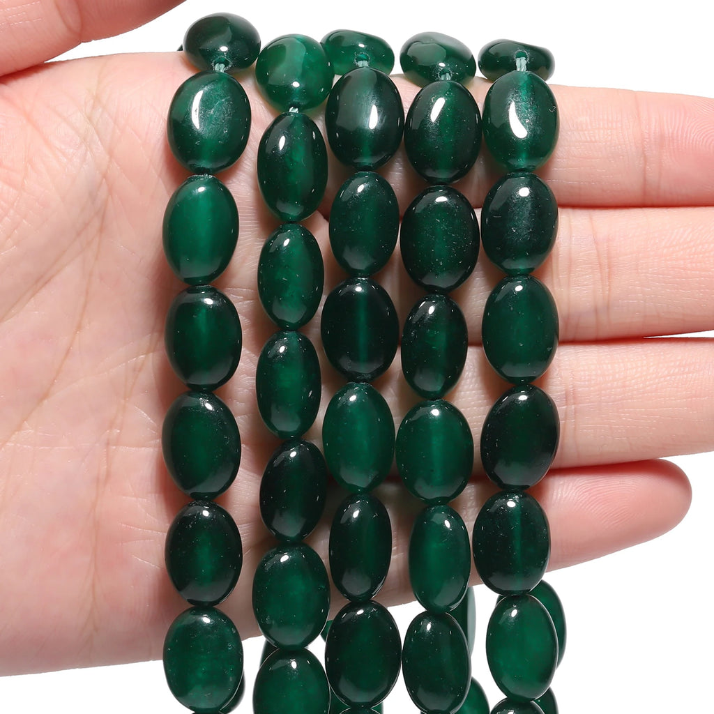 Stone Beads Green Red Color Chalcedony-Style Oval Shape Jade-Style Necklace