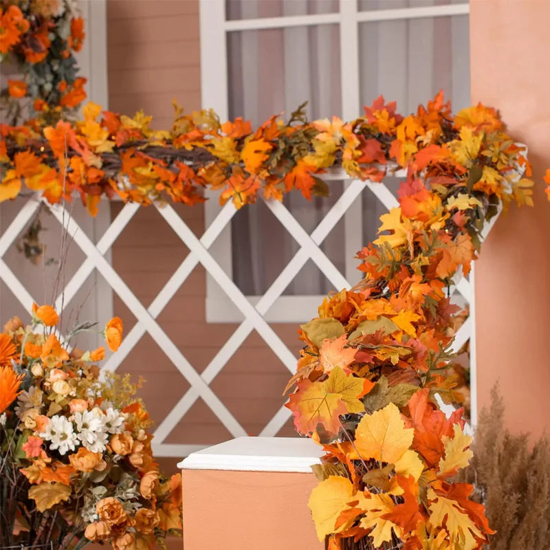 Artificial Maple Leaf Autumn Decor Fall Leaves Vine Hanging Wall Decor For Thanksgiving Halloween Wedding Party Home Decoration