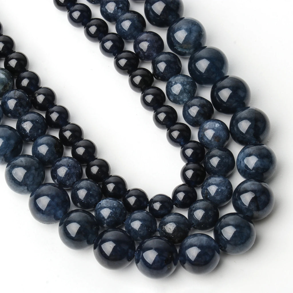 Stone Beads Round Deep Blue Sapphire-Style for DIY Jewelry Making Craft Beads