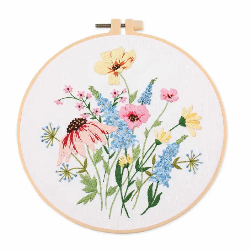 Embroidery Kit, Flower Designs with Hoop for Handmade Cross-Stitch Crafts
