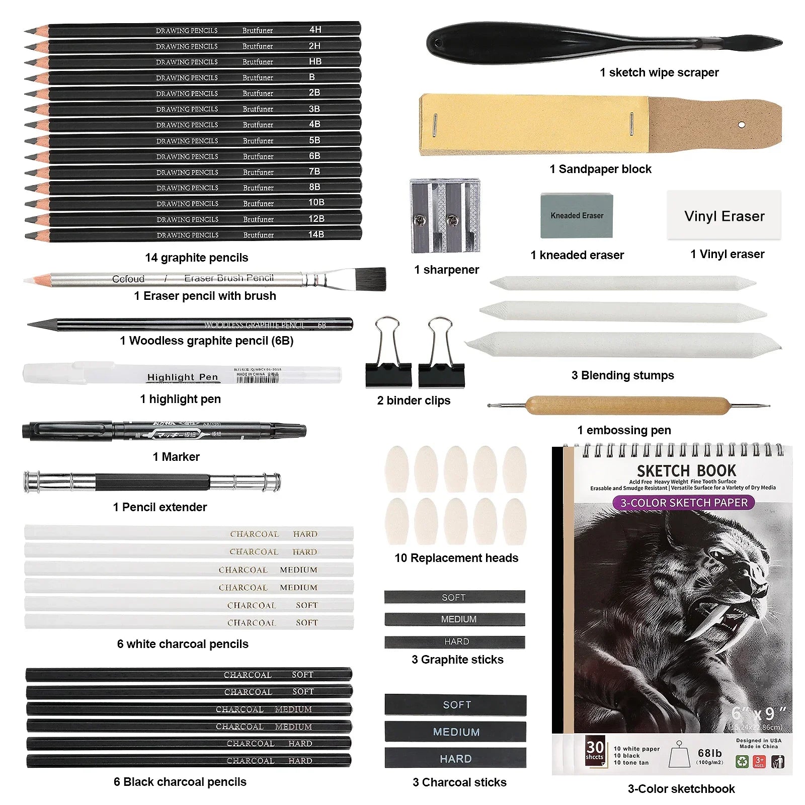 Artist Drawing & Sketching Kit with Sketchbook — 46 to 68 Pieces