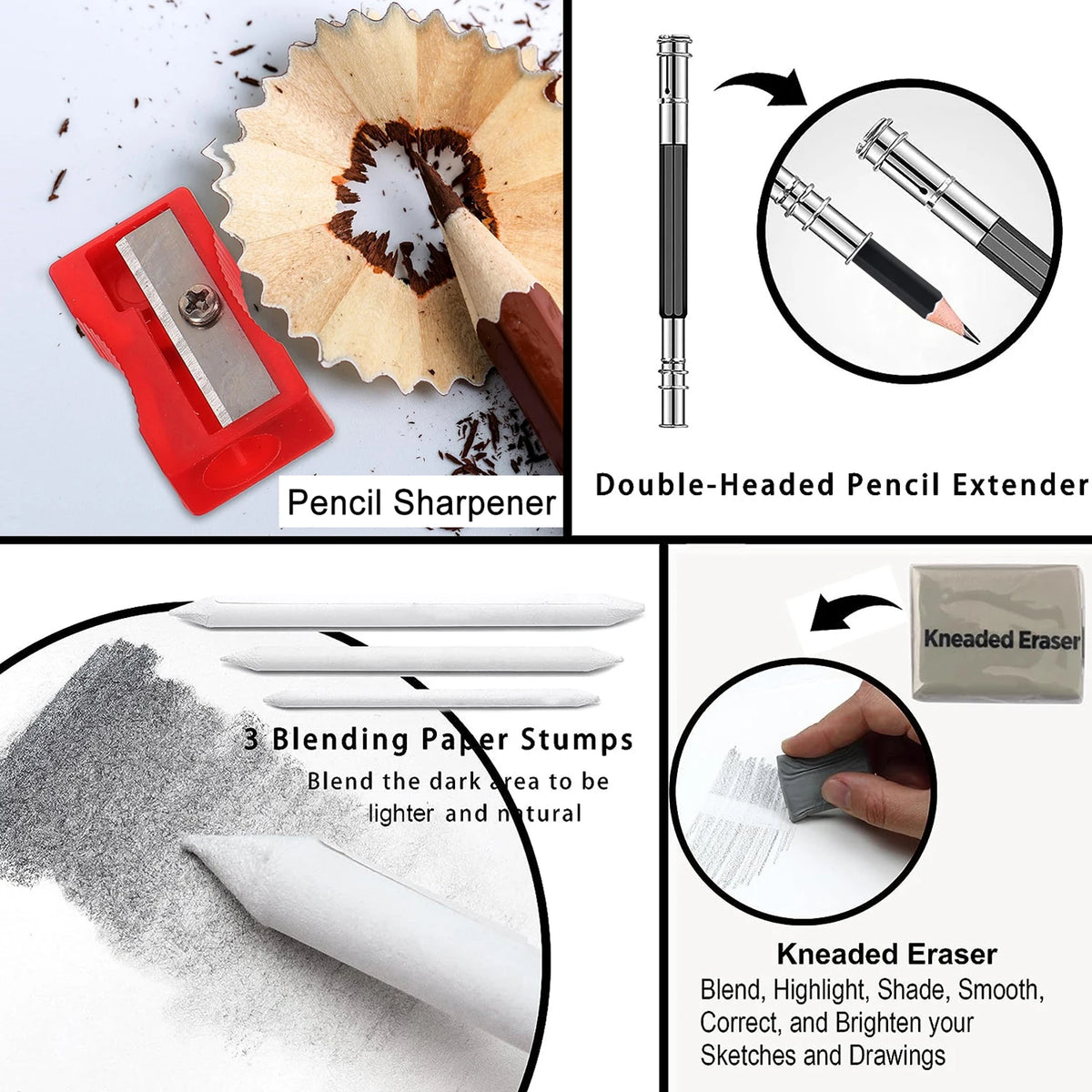 Sketching & Drawing Set with Graphite, Charcoal & Blending Tools