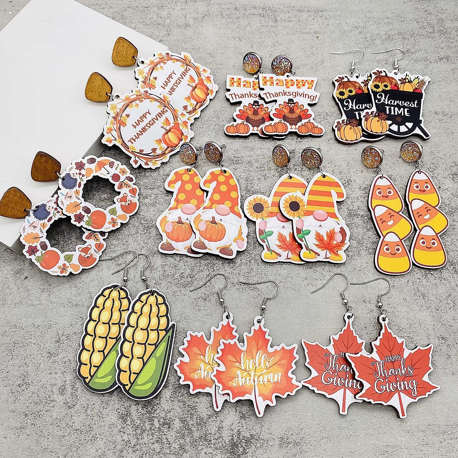 New Autumn Thanksgiving Earrings Maple Leaf Pumpkin Dwarf Wooden Earrings Jewelry Thanksgiving Festival Gift