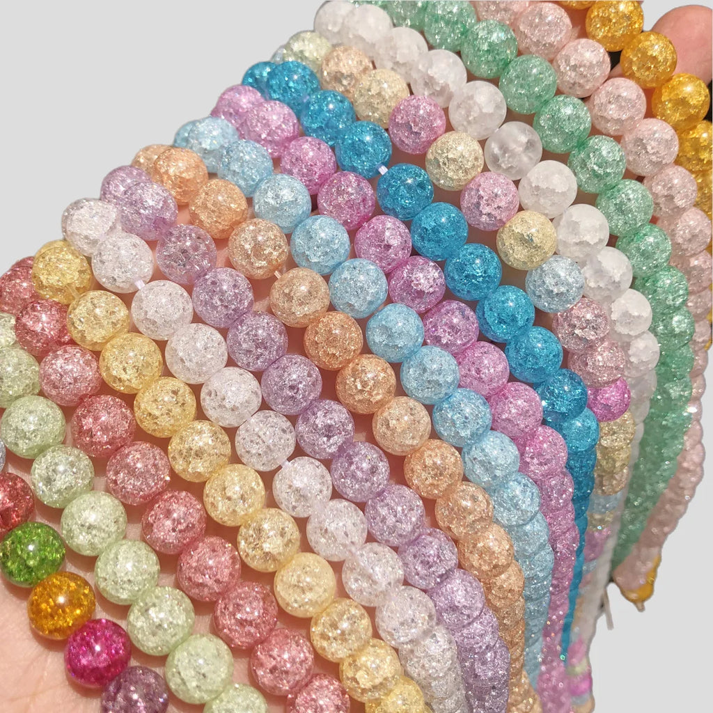 Beads Multicolor Snow Cracked Crystal Round Quartz-Style Crystal Craft Beads