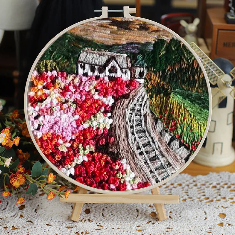 Embroidery Kit, Flower Patterns Without Hoop for Handmade Needlework Art