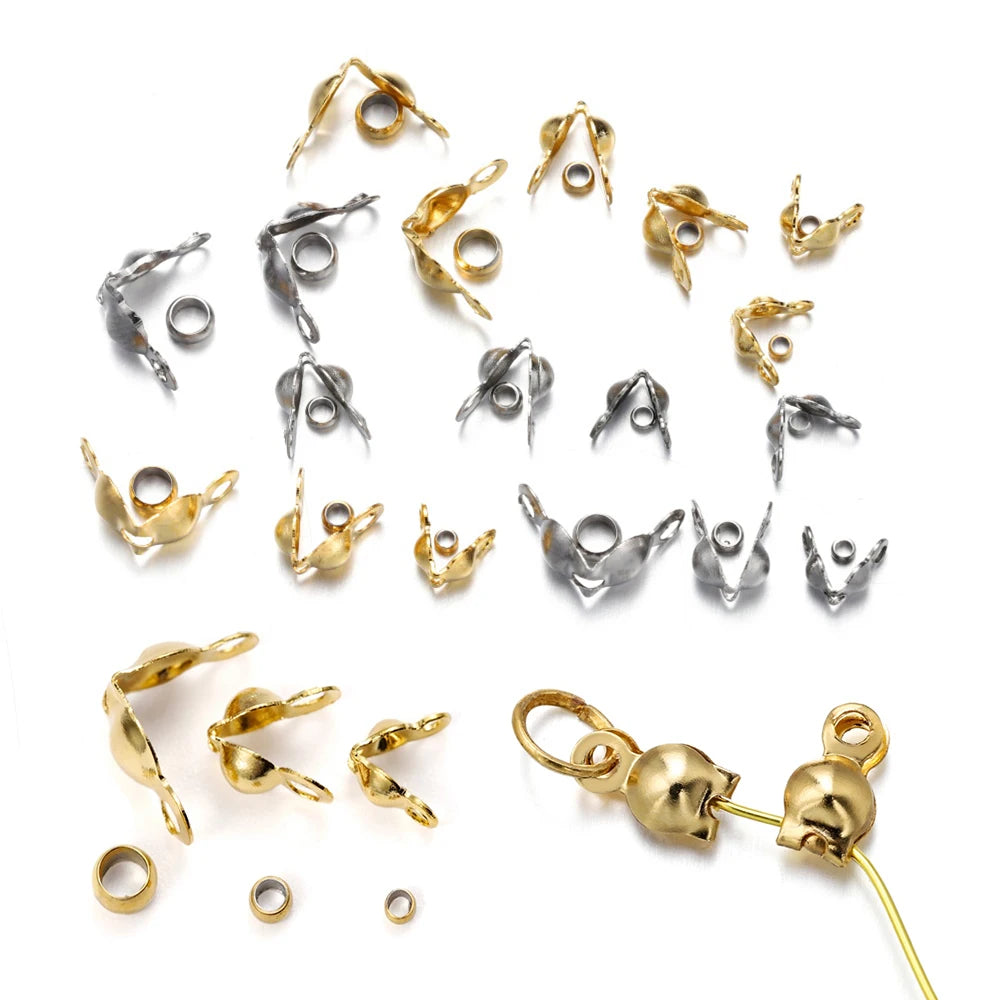 Cord End Crimps Stainless Steel Gold Color Connectors DIY Jewelry Making