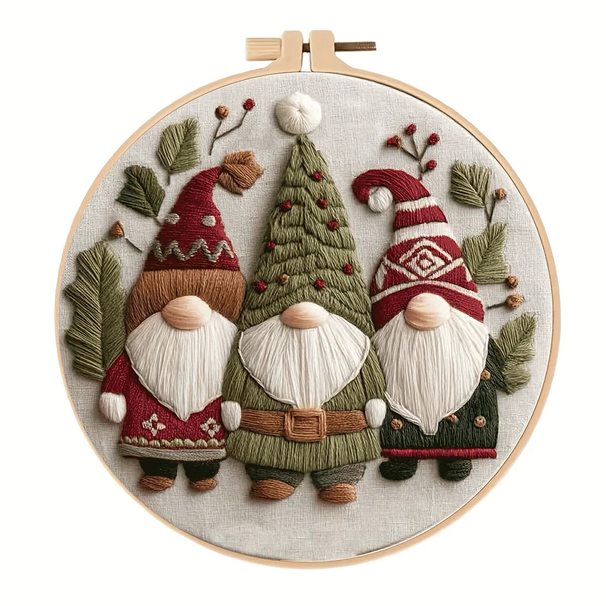 Embroidery Kit Christmas DIY Hoop Art Gnomes Village Ornaments Gift