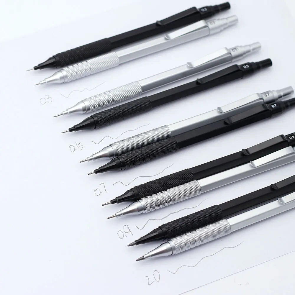 5-Piece Metal Mechanical Pencil Set — 0.5 to 2.0mm, Black or Silver