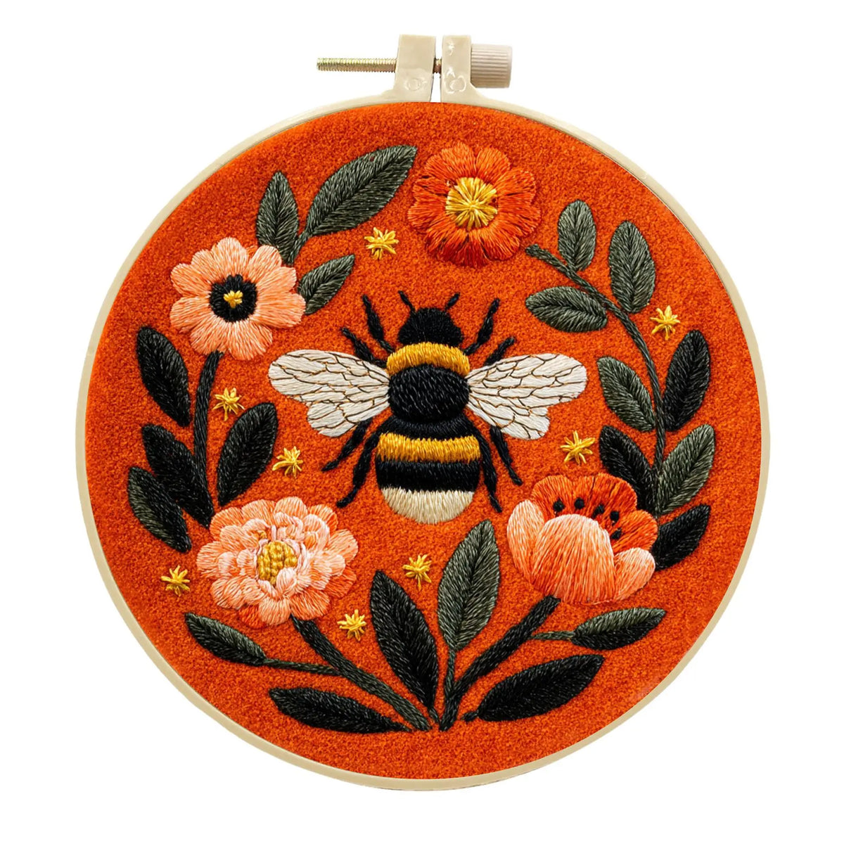 Embroidery Kit, Pink Bee, Flowers, Moon & Stars for Handmade Wall Decor