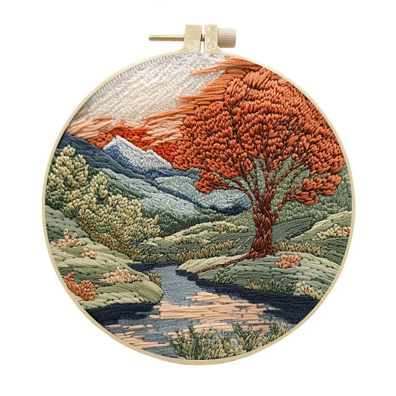 Embroidery Kit, Nature Scenery for Beginner Stitching & Handmade Home Art