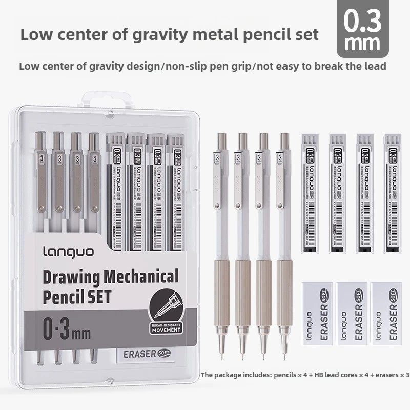 Mechanical Pencil Set, LANGUO Metal — 0.3 to 0.9mm, Leads & Eraser
