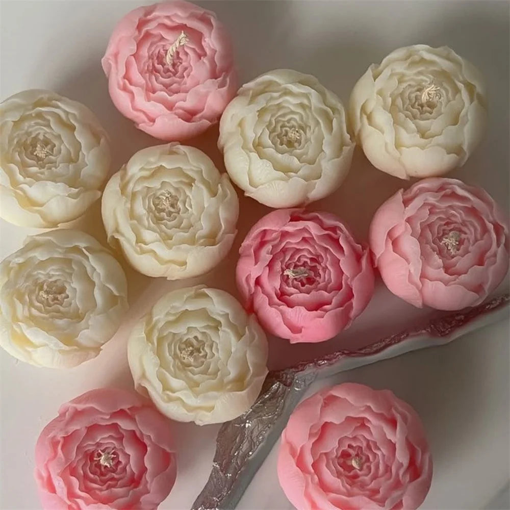 Peony Flower Candle Mold DIY Bud Flower Petal Resin Casting and Soap Making Molds 3D Heart Rose Floral Mold for Home Decor Gift