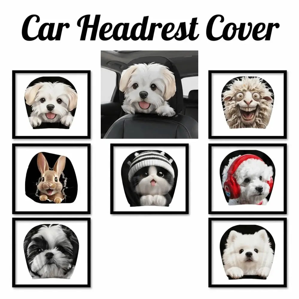 2PCS Elastic Car Headrest Covers Stain-Proof Cartoon Seat Headrest Protectors Funny Washable Auto Interior Decoration Cover
