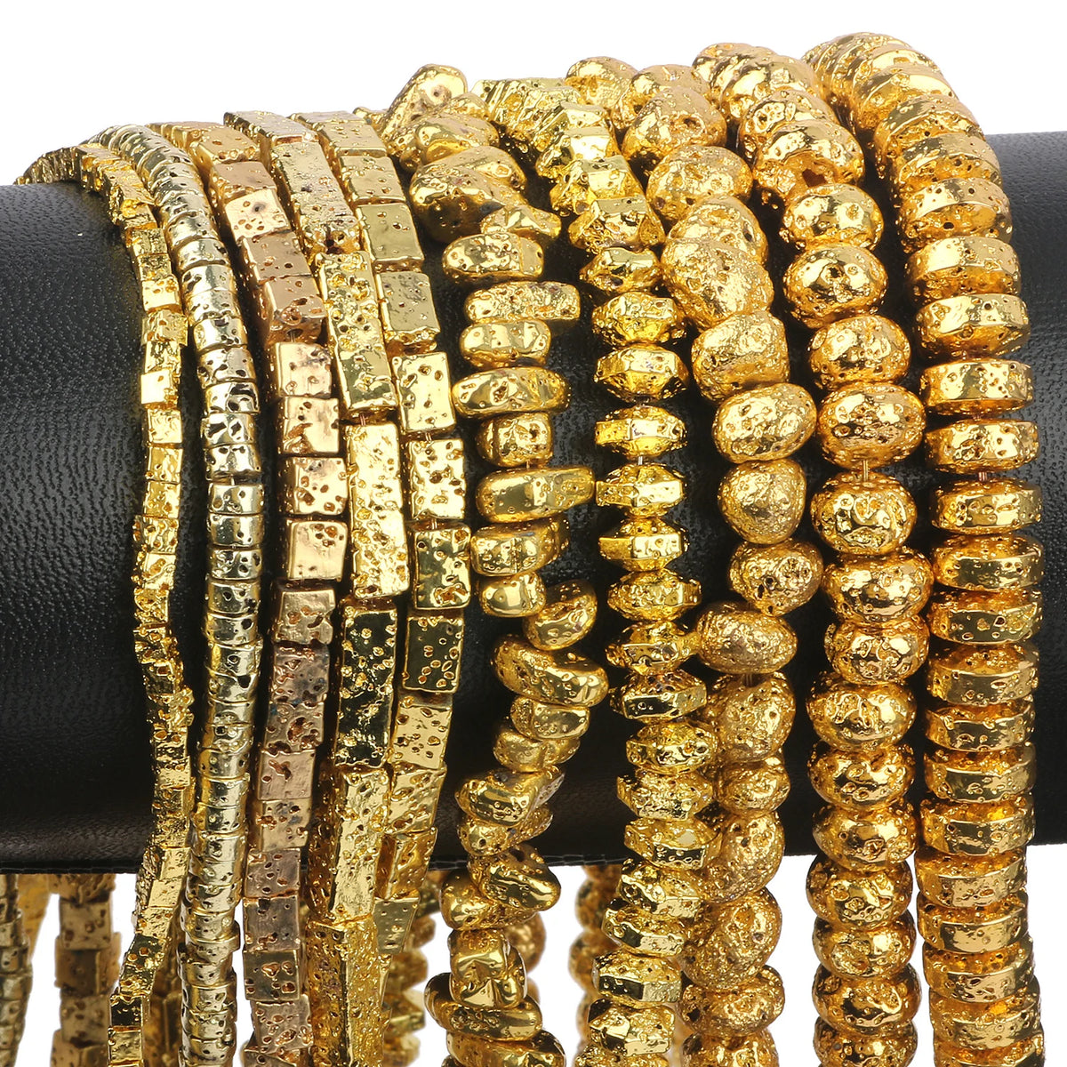 Stone Beads Gold-Tone Lava-Style Round Disc Shapes for DIY Jewelry Making