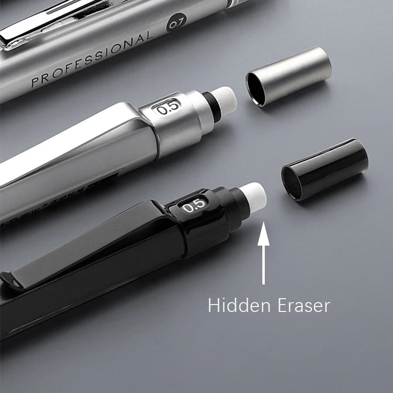 Metal Mechanical Pencil & Lead Refills — 0.3 to 2.0mm, Black or Silver