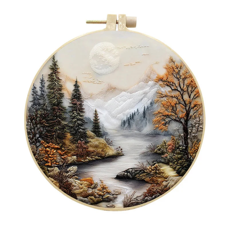 Embroidery Kit, Nature Scenery for Beginner Stitching & Handmade Home Art