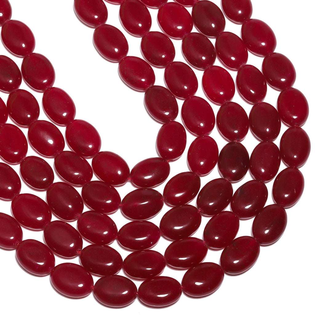 Stone Beads Green Red Color Chalcedony-Style Oval Shape Jade-Style Necklace